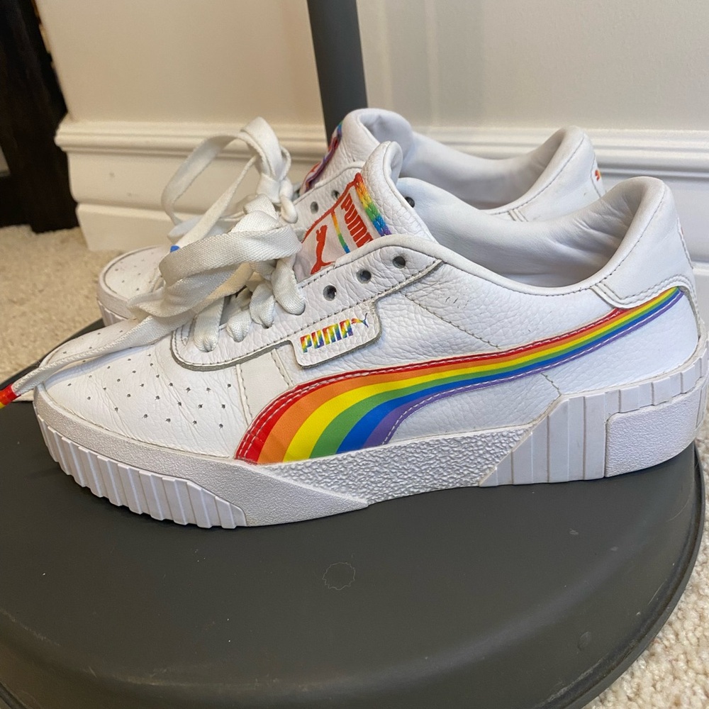PUMA Kids White Sneakers with Rainbow Accents Youth 7, Magical!!